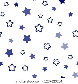 Dark BLUE vector seamless cover with small and big stars. Blurred decorative design in simple style with stars. Template for business cards, websites.