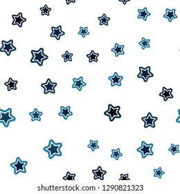 Dark BLUE vector seamless cover with small and big stars. Decorative shining illustration with stars on abstract template. Design for wallpaper, fabric makers.