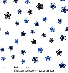 Dark BLUE vector seamless cover with small and big stars. Glitter abstract illustration with colored stars. Design for wallpaper, fabric makers.