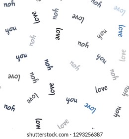 Dark BLUE vector seamless cover with quote LOVE YOU. Colorful illustration with quote LOVE YOU in celebration style. Template for business cards, websites.