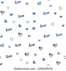 Dark BLUE vector seamless cover with quote LOVE YOU, hearts. Colorful illustration with quote LOVE YOU, hearts. Texture for window blinds, curtains.