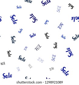 Dark BLUE vector seamless cover with symbols of 30, 50, 70 % sales. Illustration with signs of sales on abstract template. Pattern for ads, posters, banners of sales.