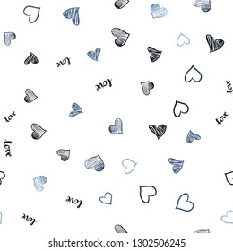 Dark BLUE vector seamless cover with quote LOVE YOU, hearts. Design in doodle style with text LOVE YOU, hearts. Design for wallpaper, fabric makers.