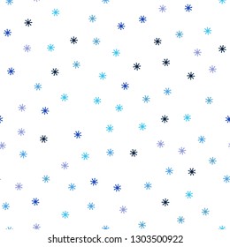 Dark BLUE vector seamless cover with beautiful snowflakes. Colorful decorative design in xmas style with snow. Pattern for trendy fabric, wallpapers.