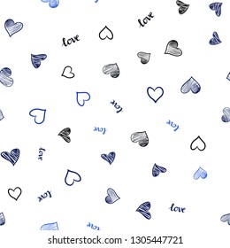 Dark BLUE vector seamless cover with quote LOVE YOU, hearts. Colorful gradient phrase LOVE YOU, hearts in abstract style. Pattern for trendy fabric, wallpapers.