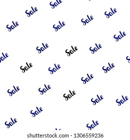 Dark BLUE vector seamless cover with symbols of sales. Colored words of sales with gradient on white background. Backdrop for super sales on Black Friday.