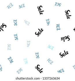 Dark BLUE vector seamless cover with symbols of 30, 40, 50 % sales. Illustration with signs of sales on abstract template. Design for business ads, commercials.