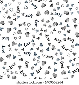 Dark BLUE vector seamless cover with quote LOVE YOU, hearts. Illustration with words of love, hearts in abstract style. Pattern for trendy fabric, wallpapers.