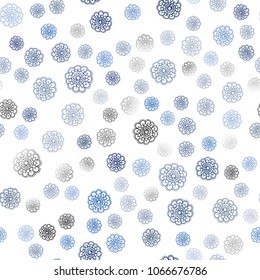Dark BLUE vector seamless doodle blurred texture. Sketchy doodles with flowers on blurred background. The textured pattern can be used for website.