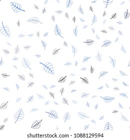 Dark BLUE vector seamless  doodle blurred background. Glitter abstract illustration with doodles and leaves. The textured pattern can be used for website.