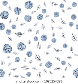 Dark BLUE vector seamless doodle layout with leaves and flowers. Decorative design in Indian style on white background. Completely new template for your brand book.