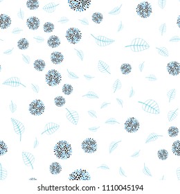Dark BLUE vector seamless doodle layout with leaves and flowers. Colorful illustration in doodle style with leaves, flowers. Textured pattern for a website, banner.