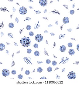 Dark BLUE vector seamless doodle layout with leaves and flowers. Brand new colored illustration with leaves and flowers. Completely new design for your business.