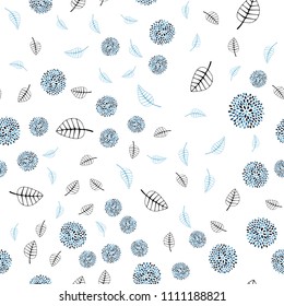 Dark BLUE vector seamless doodle layout with leaves and flowers. Decorative design in Indian style on white background. Pattern for wallpapers and coloring books.