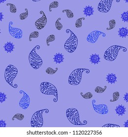 Dark BLUE vector seamless doodle layout with leaves and flowers. Glitter abstract illustration with leaves and flowers. Pattern for heads of websites and designs.