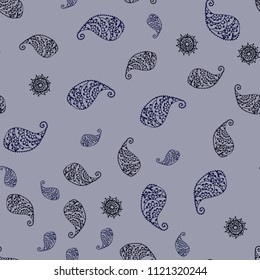 Dark BLUE vector seamless doodle layout with leaves and flowers. Colorful abstract illustration with leaves in doodle style. Doodle design can be used for your web site.