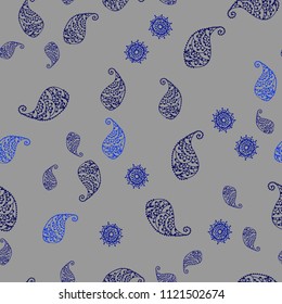 Dark BLUE vector seamless doodle background with leaves and flowers. Abstract illustration with leaves, flowers in doodles style. Completely new template for your brand book.