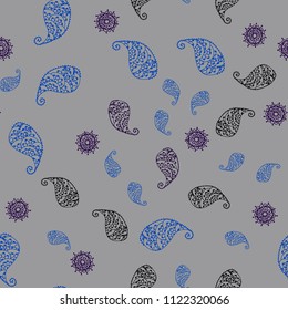 Dark BLUE vector seamless doodle backdrop with leaves and flowers. Illustration with doodles on abstract template. Template for backgrounds of cell phones.