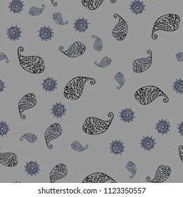 Dark BLUE vector seamless doodle layout with leaves and flowers. Abstract illustration with leaves, flowers in doodles style. The best blurred design for your business.