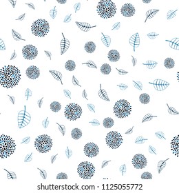 Dark BLUE vector seamless doodle pattern with leaves and flowers. Modern abstract illustration with leaves and flowers. Pattern for wallpapers and coloring books.