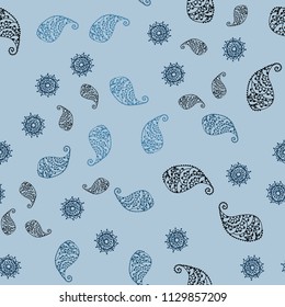 Dark BLUE vector seamless doodle texture with leaves and flowers. Modern abstract illustration with leaves and flowers. Template for backgrounds of cell phones.