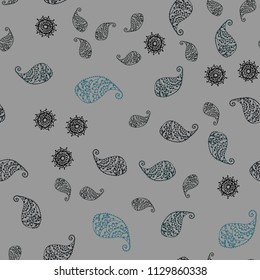 Dark BLUE vector seamless doodle pattern with leaves and flowers. Abstract illustration with leaves, flowers in doodles style. The best blurred design for your business.