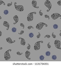 Dark BLUE vector seamless doodle background with leaves and flowers. Decorative design in Indian style on white background. Brand new design for your business.
