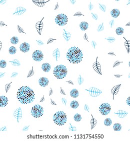 Dark BLUE vector seamless doodle pattern with leaves and flowers. An elegant bright illustration with leaves and flowers. Doodle design can be used for your web site.