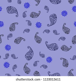 Dark BLUE vector seamless doodle backdrop with leaves and flowers. Glitter abstract illustration with leaves and flowers. Completely new template for your brand book.