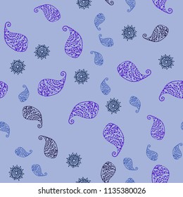 Dark BLUE vector seamless doodle pattern with leaves and flowers. Brand new colored illustration with leaves and flowers. Pattern for heads of websites and designs.