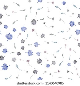 Dark BLUE vector seamless doodle pattern. Shining colored illustration with leaves in doodle style. The template for background of cell phones.