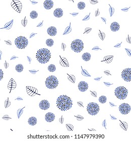 Dark BLUE vector seamless doodle background with leaves and flowers. Modern abstract illustration with leaves and flowers. Completely new template for your brand book.