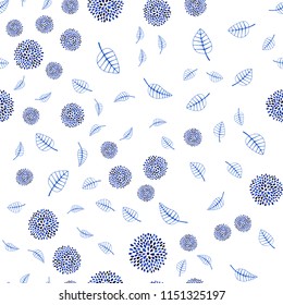 Dark BLUE vector seamless doodle background with leaves and flowers. Colorful abstract illustration with leaves in doodle style. Textured pattern for a website, banner.