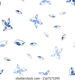 Dark BLUE vector seamless doodle background with leaves. Blurred decorative design in Indian style with leaves. Pattern for trendy fabric, wallpapers.