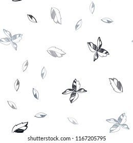 Dark BLUE vector seamless doodle template with leaves. Sketchy doodles with leaves on blurred background. Pattern for design of window blinds, curtains.