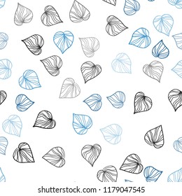Dark BLUE vector seamless doodle template with leaves. Decorative illustration with doodles on abstract template. Pattern for design of fabric, wallpapers.