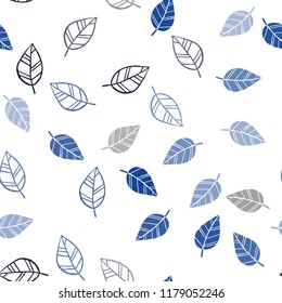 Dark BLUE vector seamless doodle layout with leaves. Brand new colored illustration in blurry style with leaves. Template for business cards, websites.