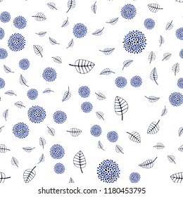 Dark BLUE vector seamless doodle texture with leaves and flowers. Modern abstract illustration with leaves and flowers. Pattern for heads of websites and designs.