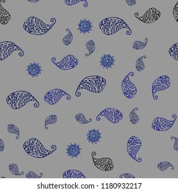 Dark BLUE vector seamless doodle template with leaves and flowers. Leaves and flowers with gradient on white background. Doodle design can be used for your web site.