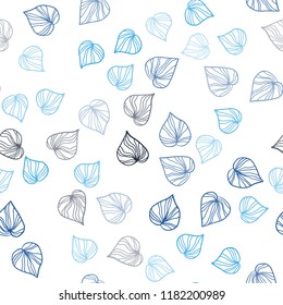 Dark BLUE vector seamless doodle template with leaves. Modern geometrical abstract illustration with leaves. Pattern for design of window blinds, curtains.