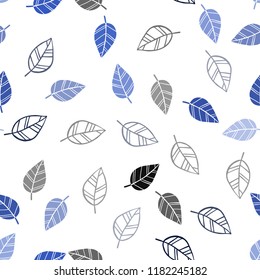 Dark BLUE vector seamless doodle template with leaves. leaves on elegant natural pattern with gradient. Pattern for design of fabric, wallpapers.