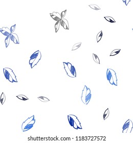 Dark BLUE vector seamless doodle pattern with leaves. leaves on blurred abstract background with gradient. Pattern for trendy fabric, wallpapers.