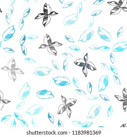 Dark BLUE vector seamless doodle layout with leaves. leaves on blurred abstract background with gradient. Pattern for design of window blinds, curtains.