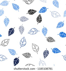 Dark BLUE vector seamless doodle background with leaves. Brand new colored illustration in blurry style with leaves. Pattern for design of fabric, wallpapers.