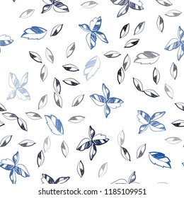 Dark BLUE vector seamless doodle template with leaves. Modern geometrical abstract illustration with leaves. Pattern for design of window blinds, curtains.