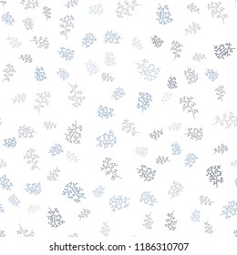 Dark BLUE vector seamless doodle pattern with leaves, branches. Abstract illustration with leaves, branches in doodles style. Design for textile, fabric, wallpapers.