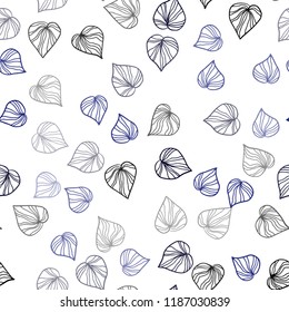 Dark BLUE vector seamless doodle texture with leaves. Sketchy doodles with leaves on blurred background. Pattern for trendy fabric, wallpapers.