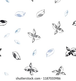 Dark BLUE vector seamless doodle texture with leaves. Sketchy doodles with leaves on blurred background. Template for business cards, websites.
