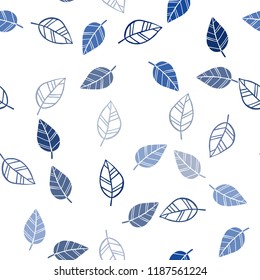 Dark BLUE vector seamless doodle backdrop with leaves. Doodle illustration of leaves in Origami style with gradient. Template for business cards, websites.