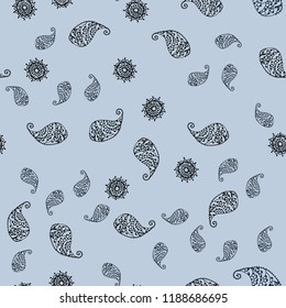 Dark BLUE vector seamless doodle pattern with leaves and flowers. An elegant bright illustration with leaves and flowers. Elegant pattern for your brand book.